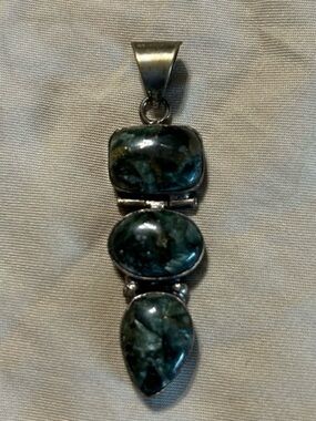 Triple Stone Seraphinite Pendant Necklace in Sterling Setting